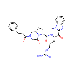 Cn1c(C(=O)[C@H](CCCNC(=N)N)NC(=O)[C@@H]2CC[C@H]3CN(C(=O)CCc4ccccc4)CC(=O)N32)nc2ccccc21 ZINC000027891469