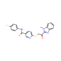 Cn1c(C(=O)CSc2ccc(C(=O)Nc3ccc(F)cc3)cn2)nc2ccccc21 ZINC000261103203