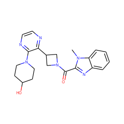 Cn1c(C(=O)N2CC(c3nccnc3N3CCC(O)CC3)C2)nc2ccccc21 ZINC000139327812