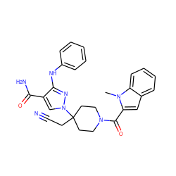 Cn1c(C(=O)N2CCC(CC#N)(n3cc(C(N)=O)c(Nc4ccccc4)n3)CC2)cc2ccccc21 ZINC000222086471