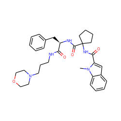 Cn1c(C(=O)NC2(C(=O)N[C@H](Cc3ccccc3)C(=O)NCCCN3CCOCC3)CCCC2)cc2ccccc21 ZINC000028711611