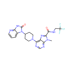 Cn1c(C(=O)NCC(F)(F)F)nc2c(N3CCC(n4c(=O)[nH]c5ncccc54)CC3)ncnc21 ZINC000095564485