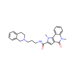 Cn1c(C(=O)NCCCN2CCc3ccccc3C2)cc2c(=O)n(C)c3ccccc3c21 ZINC000008671721