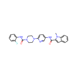 Cn1c(C(=O)Nc2ccc(N3CCN(C(=O)Nc4ccccc4F)CC3)nc2)cc2ccccc21 ZINC000095588662