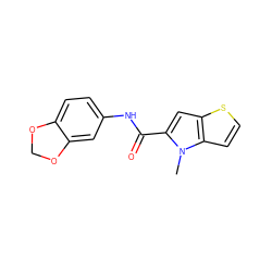 Cn1c(C(=O)Nc2ccc3c(c2)OCO3)cc2sccc21 ZINC000004374690