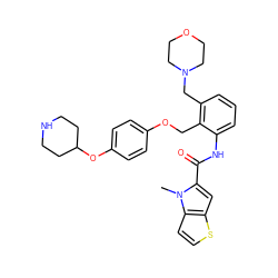 Cn1c(C(=O)Nc2cccc(CN3CCOCC3)c2COc2ccc(OC3CCNCC3)cc2)cc2sccc21 ZINC001772644684