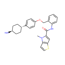 Cn1c(C(=O)Nc2ccccc2COc2ccc([C@H]3CC[C@H](N)CC3)cc2)cc2sccc21 ZINC001772576861