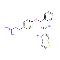 Cn1c(C(=O)Nc2ccccc2COc2ccc(CNC(=N)N)cc2)cc2sccc21 ZINC001772573707