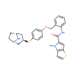 Cn1c(C(=O)Nc2ccccc2COc2ccc(O[C@H]3C[C@@H]4CC[C@H](C3)N4)cc2)cc2sccc21 ZINC001772634884