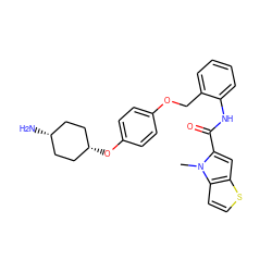 Cn1c(C(=O)Nc2ccccc2COc2ccc(O[C@H]3CC[C@@H](N)CC3)cc2)cc2sccc21 ZINC001772579476