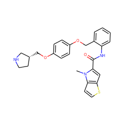 Cn1c(C(=O)Nc2ccccc2COc2ccc(OC[C@@H]3CCNC3)cc2)cc2sccc21 ZINC000584905102