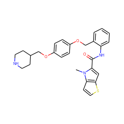 Cn1c(C(=O)Nc2ccccc2COc2ccc(OCC3CCNCC3)cc2)cc2sccc21 ZINC001772606475