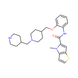 Cn1c(C(=O)Nc2ccccc2OCC2CCN(CC3CCNCC3)CC2)cc2sccc21 ZINC001772656559