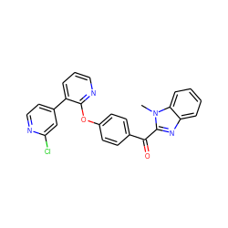 Cn1c(C(=O)c2ccc(Oc3ncccc3-c3ccnc(Cl)c3)cc2)nc2ccccc21 ZINC000139844396