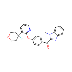 Cn1c(C(=O)c2ccc(Oc3ncccc3C3(F)CCOCC3)cc2)nc2ccccc21 ZINC000143455877