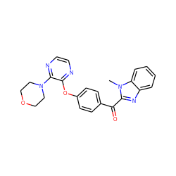 Cn1c(C(=O)c2ccc(Oc3nccnc3N3CCOCC3)cc2)nc2ccccc21 ZINC000103285375