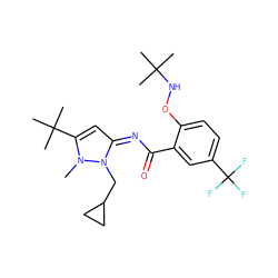 Cn1c(C(C)(C)C)c/c(=N/C(=O)c2cc(C(F)(F)F)ccc2ONC(C)(C)C)n1CC1CC1 ZINC000113476762