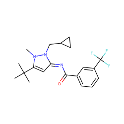 Cn1c(C(C)(C)C)c/c(=N\C(=O)c2cccc(C(F)(F)F)c2)n1CC1CC1 ZINC000029124781