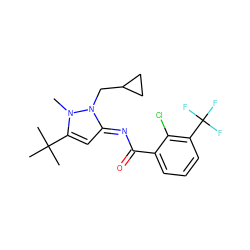 Cn1c(C(C)(C)C)c/c(=N\C(=O)c2cccc(C(F)(F)F)c2Cl)n1CC1CC1 ZINC000029124624