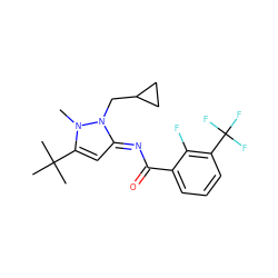 Cn1c(C(C)(C)C)c/c(=N\C(=O)c2cccc(C(F)(F)F)c2F)n1CC1CC1 ZINC000029124738