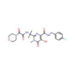 Cn1c(C(C)(C)NC(=O)C(=O)N2CCOCC2)nc(C(=O)NCc2ccc(F)cc2)c(O)c1=O ZINC000040981234