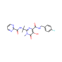 Cn1c(C(C)(C)NC(=O)c2ncccn2)nc(C(=O)NCc2ccc(F)cc2)c(O)c1=O ZINC000036925339