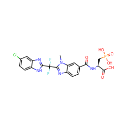 Cn1c(C(F)(F)c2nc3cc(Cl)ccc3[nH]2)nc2ccc(C(=O)N[C@@H](CP(=O)(O)O)C(=O)O)cc21 ZINC000003587639