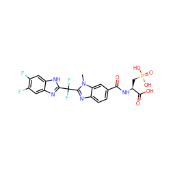 Cn1c(C(F)(F)c2nc3cc(F)c(F)cc3[nH]2)nc2ccc(C(=O)N[C@@H](CP(=O)(O)O)C(=O)O)cc21 ZINC000003587626