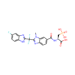 Cn1c(C(F)(F)c2nc3cc(F)ccc3[nH]2)nc2ccc(C(=O)N[C@@H](CP(=O)(O)O)C(=O)O)cc21 ZINC000013860265