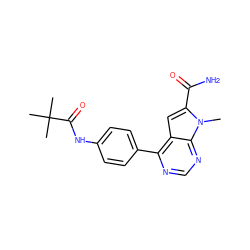 Cn1c(C(N)=O)cc2c(-c3ccc(NC(=O)C(C)(C)C)cc3)ncnc21 ZINC000653850120