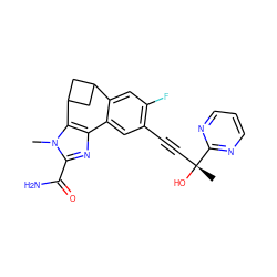 Cn1c(C(N)=O)nc2c1C1CC(C1)c1cc(F)c(C#C[C@@](C)(O)c3ncccn3)cc1-2 ZINC000219486606