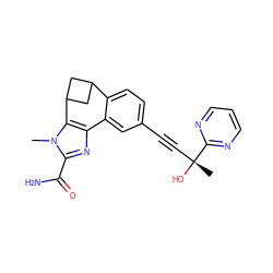 Cn1c(C(N)=O)nc2c1C1CC(C1)c1ccc(C#C[C@@](C)(O)c3ncccn3)cc1-2 ZINC000215773557