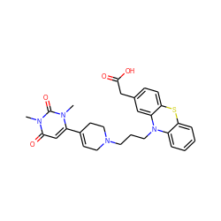 Cn1c(C2=CCN(CCCN3c4ccccc4Sc4ccc(CC(=O)O)cc43)CC2)cc(=O)n(C)c1=O ZINC000043065330