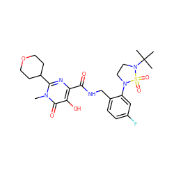 Cn1c(C2CCOCC2)nc(C(=O)NCc2ccc(F)cc2N2CCN(C(C)(C)C)S2(=O)=O)c(O)c1=O ZINC000299830218