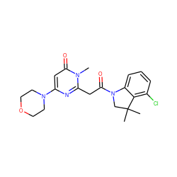 Cn1c(CC(=O)N2CC(C)(C)c3c(Cl)cccc32)nc(N2CCOCC2)cc1=O ZINC000147106045