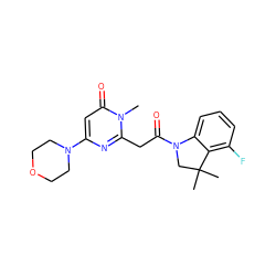 Cn1c(CC(=O)N2CC(C)(C)c3c(F)cccc32)nc(N2CCOCC2)cc1=O ZINC000147026070