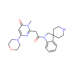 Cn1c(CC(=O)N2CC3(CCNCC3)c3ccccc32)nc(N2CCOCC2)cc1=O ZINC000220258527