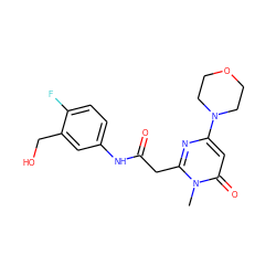 Cn1c(CC(=O)Nc2ccc(F)c(CO)c2)nc(N2CCOCC2)cc1=O ZINC000115074319