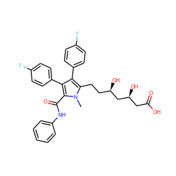 Cn1c(CC[C@@H](O)C[C@@H](O)CC(=O)O)c(-c2ccc(F)cc2)c(-c2ccc(F)cc2)c1C(=O)Nc1ccccc1 ZINC000042920578