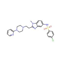 Cn1c(CCN2CCN(c3ccccn3)CC2)nc2cc(NS(=O)(=O)c3ccc(Cl)cc3)ccc21 ZINC000033556208