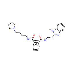 Cn1c(CCNC(=O)[C@@H]2[C@@H]3C=C[C@H]([C@H]2C(=O)NCCCCN2CCCC2)C32CC2)nc2ccccc21 ZINC000168546875