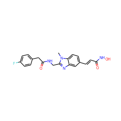 Cn1c(CNC(=O)Cc2ccc(F)cc2)nc2cc(/C=C/C(=O)NO)ccc21 ZINC000136976667