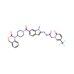 Cn1c(CNC(=O)Cn2cc(C(F)(F)F)ccc2=O)cc2ccc(C(=O)N3CCC(N4C(=O)OCc5ccccc54)CC3)cc21 ZINC000029213311