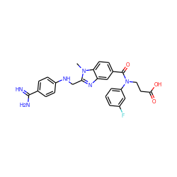 Cn1c(CNc2ccc(C(=N)N)cc2)nc2cc(C(=O)N(CCC(=O)O)c3cccc(F)c3)ccc21 ZINC000113984747