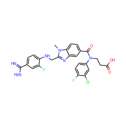 Cn1c(CNc2ccc(C(=N)N)cc2F)nc2cc(C(=O)N(CCC(=O)O)c3ccc(F)c(Cl)c3)ccc21 ZINC000653780786