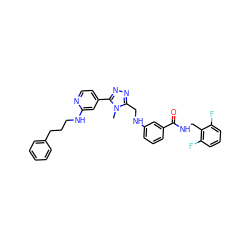 Cn1c(CNc2cccc(C(=O)NCc3c(F)cccc3F)c2)nnc1-c1ccnc(NCCCc2ccccc2)c1 ZINC001772640957