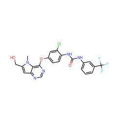 Cn1c(CO)cc2ncnc(Oc3ccc(NC(=O)Nc4cccc(C(F)(F)F)c4)c(Cl)c3)c21 ZINC000064437129