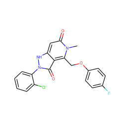 Cn1c(COc2ccc(F)cc2)c2c(=O)n(-c3ccccc3Cl)[nH]c2cc1=O ZINC000064447721