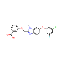 Cn1c(COc2cccc(C(=O)O)c2)nc2ccc(Oc3cc(F)cc(Cl)c3)cc21 ZINC000204538713