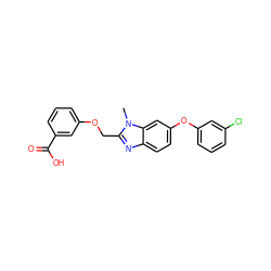 Cn1c(COc2cccc(C(=O)O)c2)nc2ccc(Oc3cccc(Cl)c3)cc21 ZINC000139732782